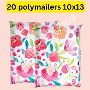 20 Pack Floral Poly Mailers -Pink Watercolor Size 10x13